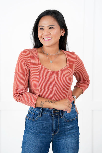 Plus/Reg Ribbed Long Sleeve V Neck Top (Multiple Colors)