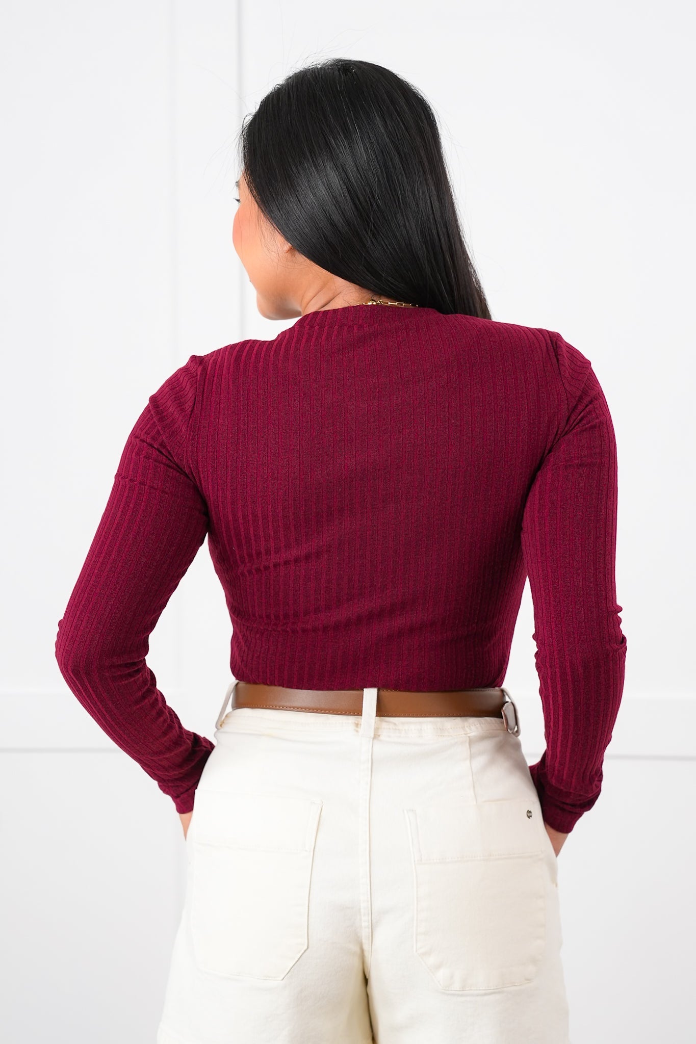 Ribbed Knit Long Sleeve Corset Top