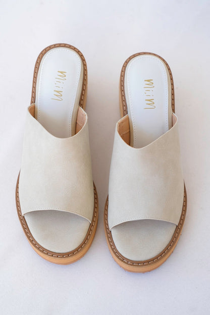 Chic Sandstone Wedge Heel Mule with Vegan Leather Upper