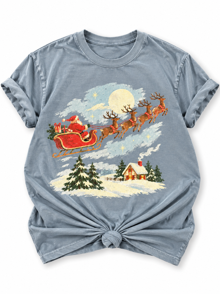 Plus/Reg Short Sleeve Santa's Christmas Night Graphic Tee