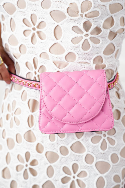 Pink Quilted Mini belt Bag with Strap