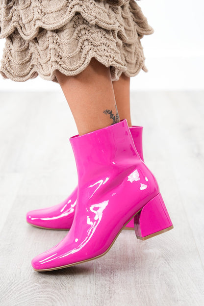Glossy Block Heel Ankle Bootie (Multiple Colors)