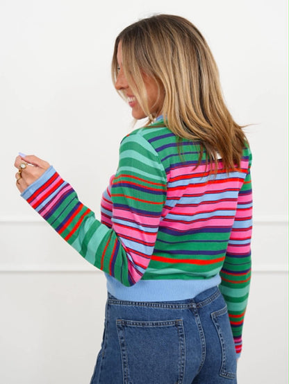 Multi Color Striped Long Sleeve Button Down Cardigan