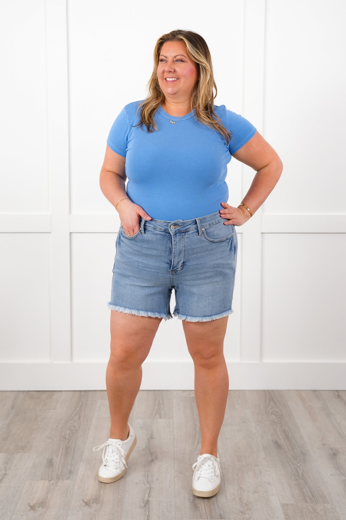 Basic Short Sleeve Round Neck Ribbed Knit Top