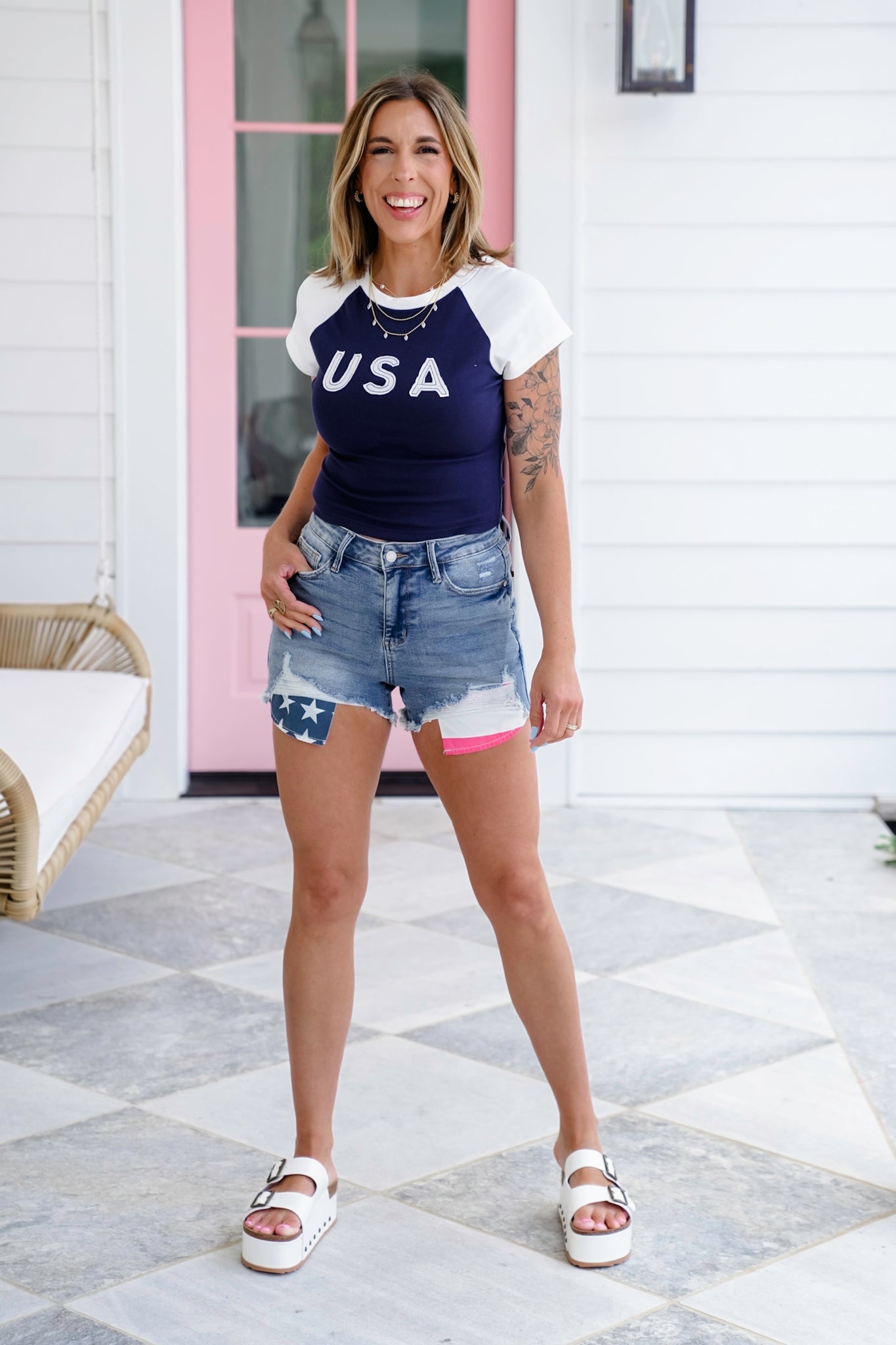 Color Block Cap Sleeve "USA" Patch Baby Tee