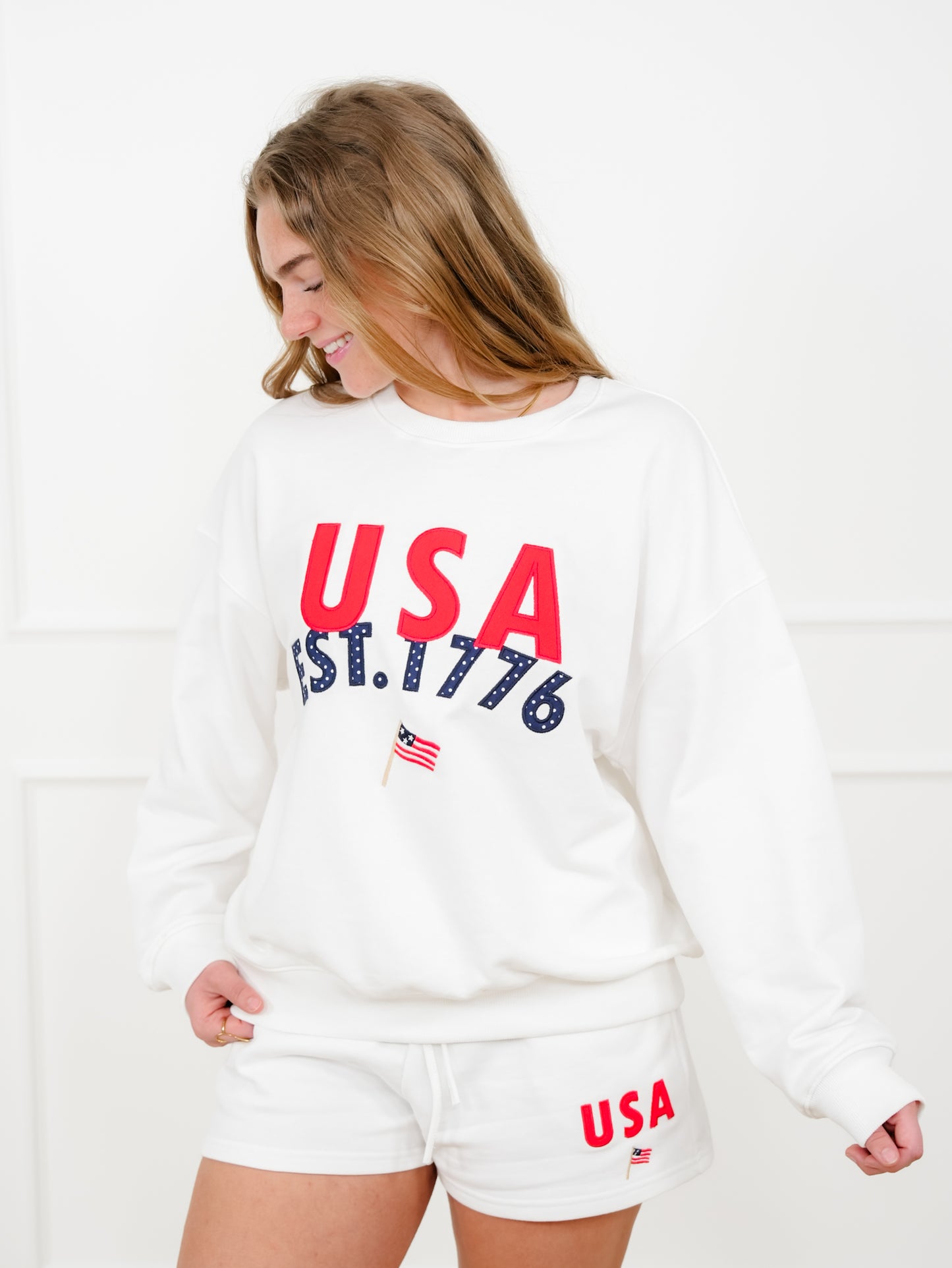Embroidered "USA" High Waisted Shorts