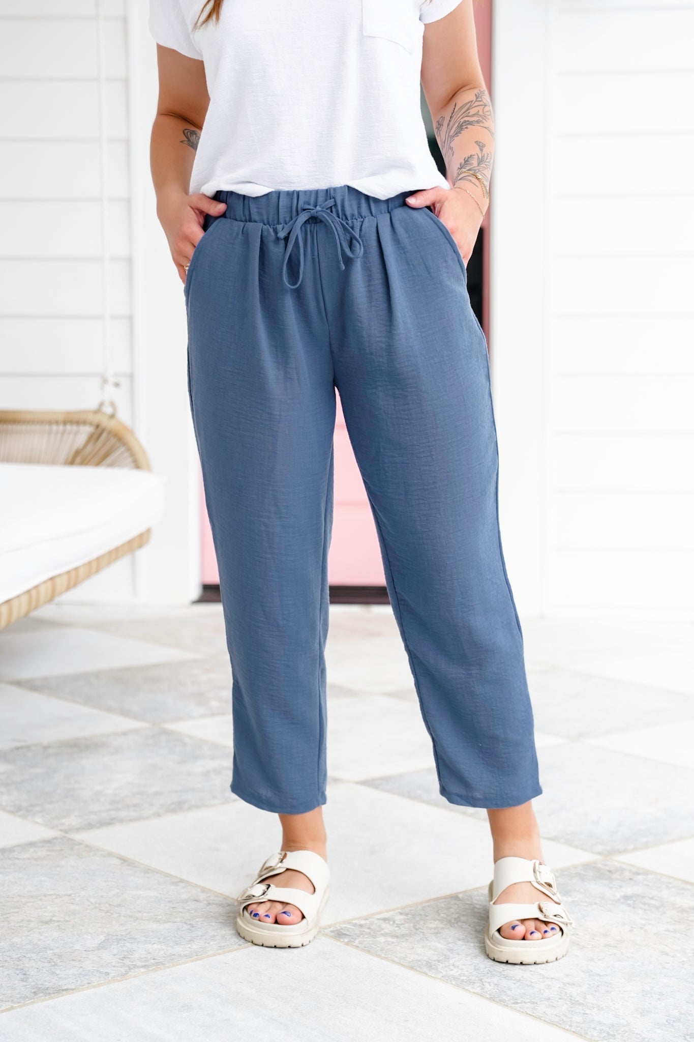 Door Buster! Zenana Woven Crepe Drawstring Elasticband Waist Pants