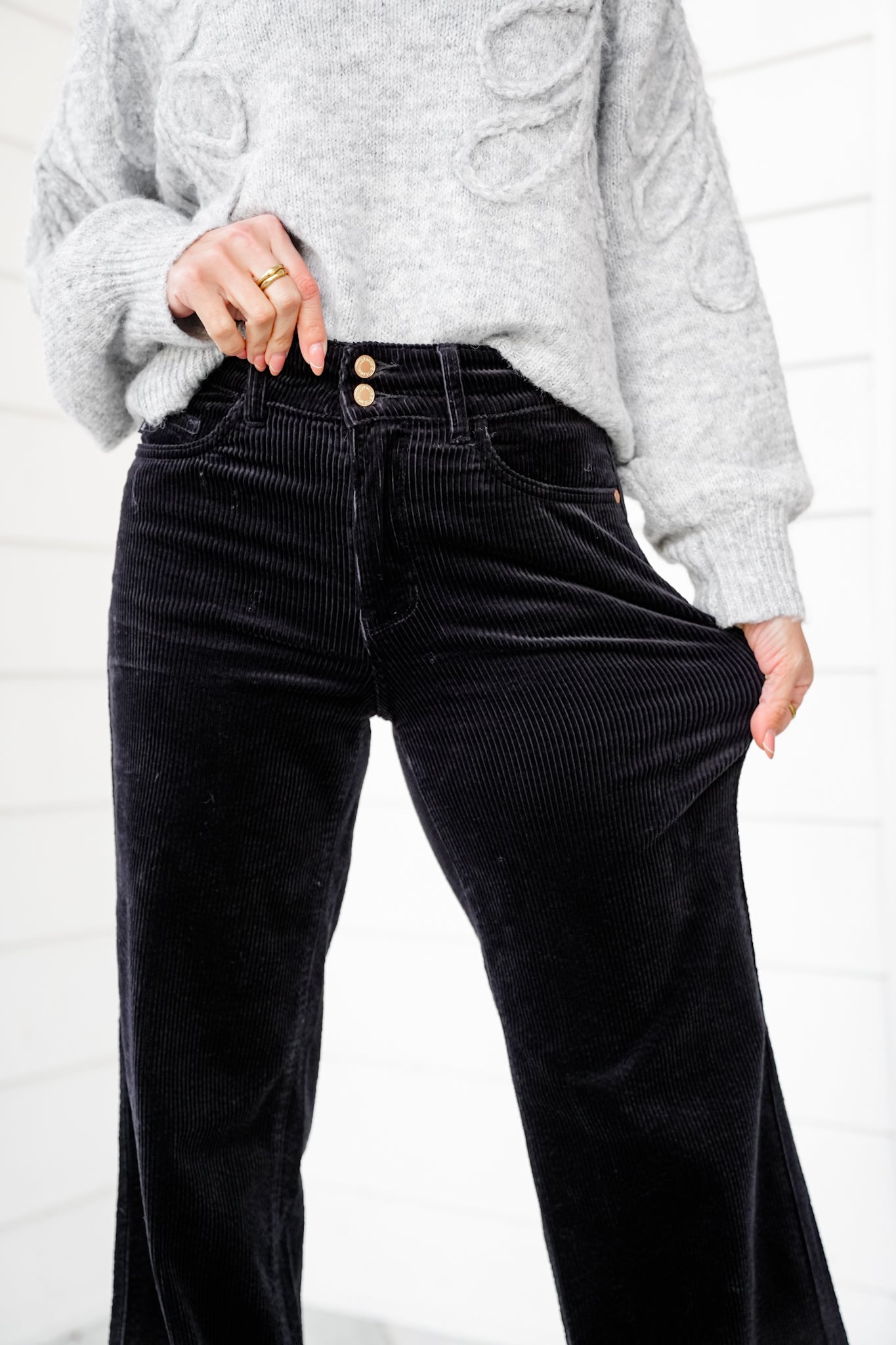 Judy Blue High Rise Black Corduroy Wide Leg Trouser