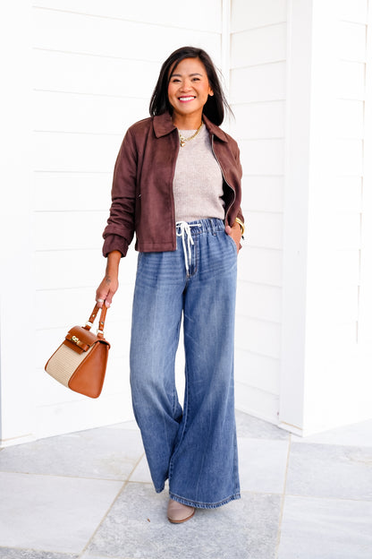 Judy Blue High Rise Dark Wash Elastic Waistband Featherweight Palazzo Jeans