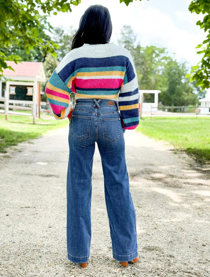 Restock! Judy Blue Anytime Anyplace Medium Wash High Waisted Double Button Wide Leg Jeans