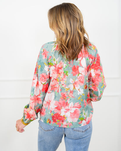 Floral Long Sleeve Button Up Blouse