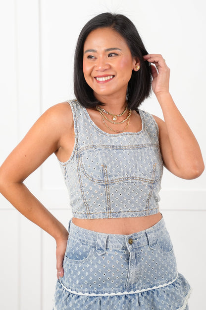 POL Textured Sleeveless Crop Top with Back Zipper Detail