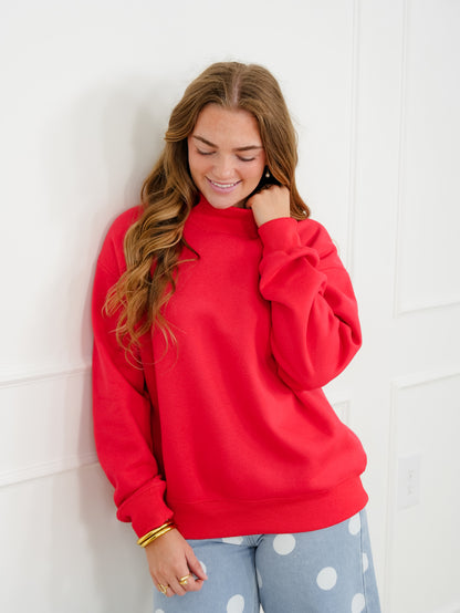 Plus/Reg Solid Long Sleeve Mock Neck Pullover Sweatshirt