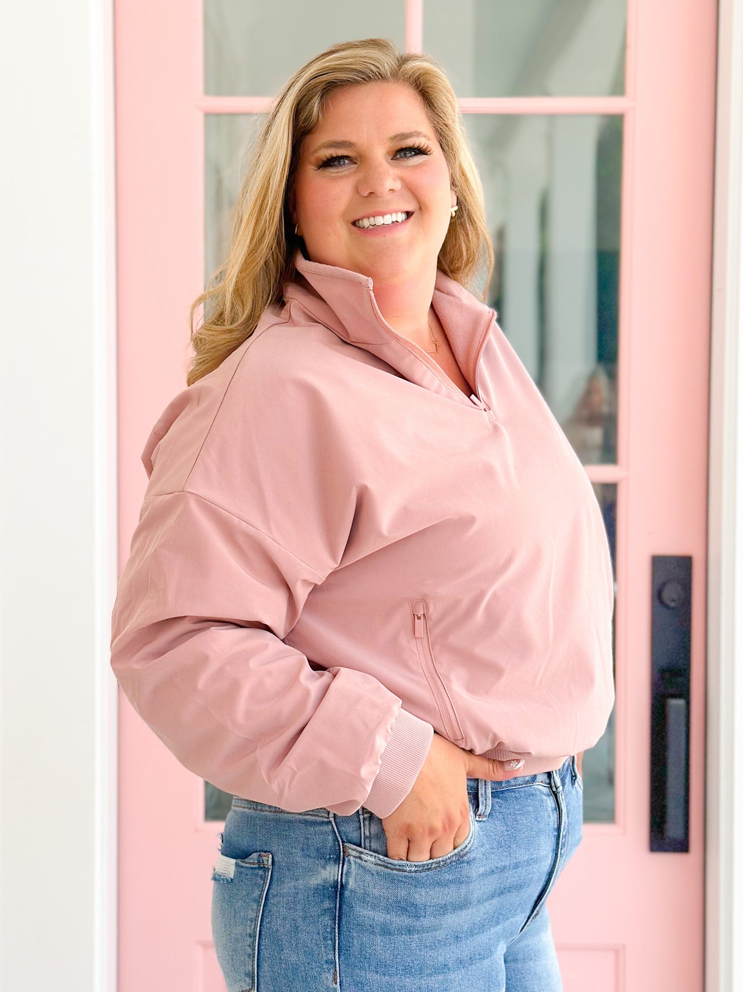 Long Sleeve 1/4 Zip Woven Jacket With Fleece Lining (Multiple Colors)
