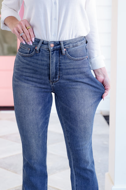 The Favorite Fit Multi-Inseam Judy Blue High Rise Medium Wash Tummy Control Bootcut Jeans