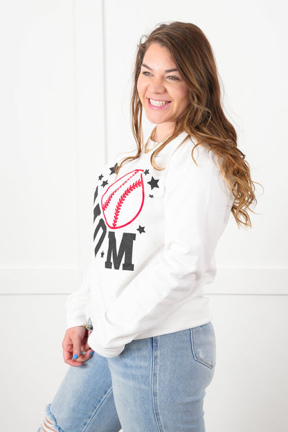 Plus/Reg Long Sleeve Baseball "Mom" Graphic Sweatshirt