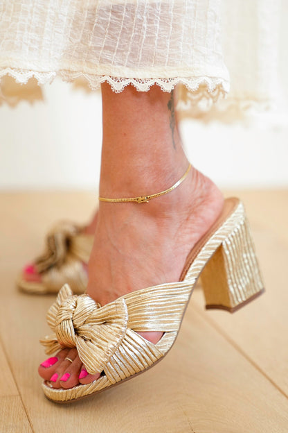 MIA Chic Pleated Open Toe Mule with Knotted Bow
