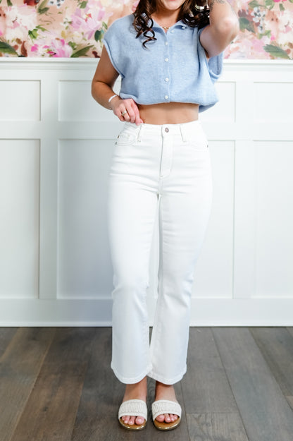 Judy Blue High Rise White Kick Flare Jeans