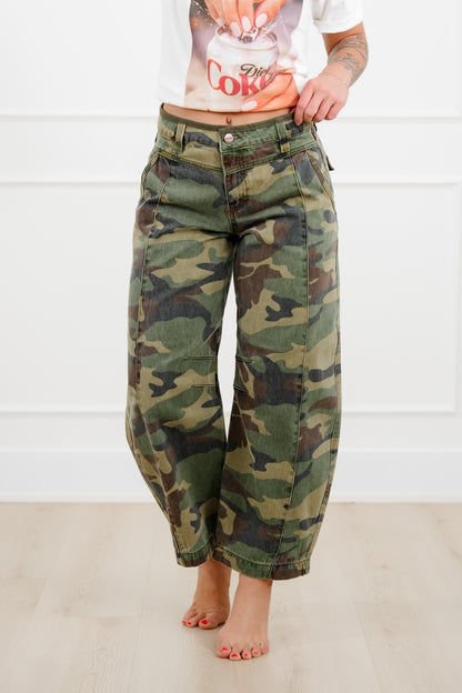 Risen Mid Rise Camo Ankle Barrel Pants
