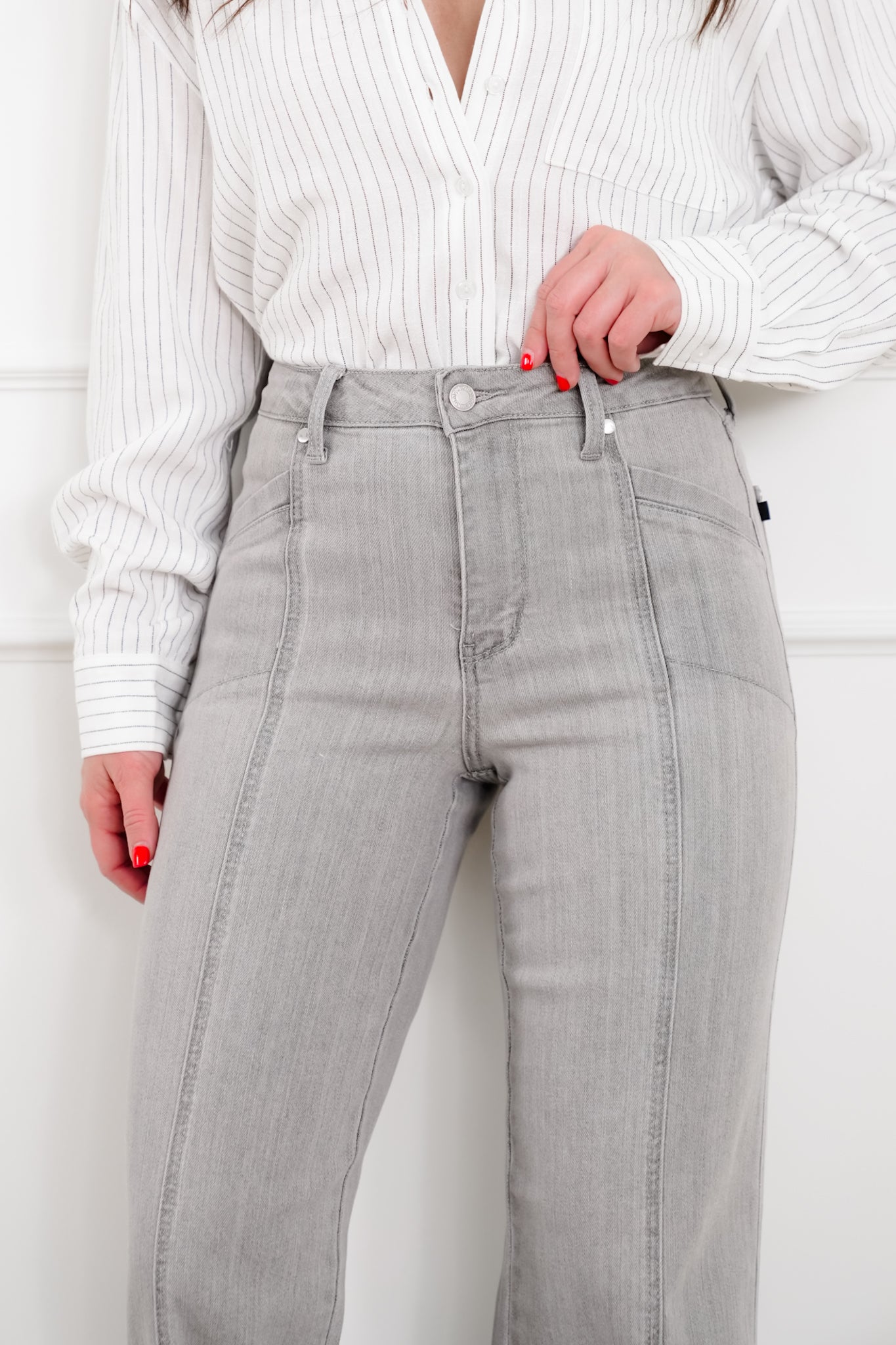 Judy Blue The Anastasia Multi Inseam High Rise Grey Retro Wide Leg Jeans