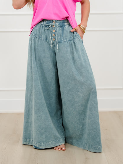 Mineral Wash Elastic Waist Wide Leg Pants