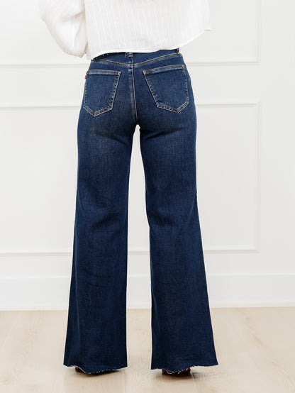 Judy Blue The Levi High Rise Dark Wash Petite/Reg Retro Wide Leg Jeans with Adjustable Waistband Tabs