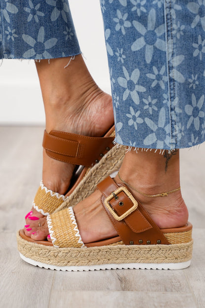 Platform Espadrille Sandals with Woven Raffia Detail