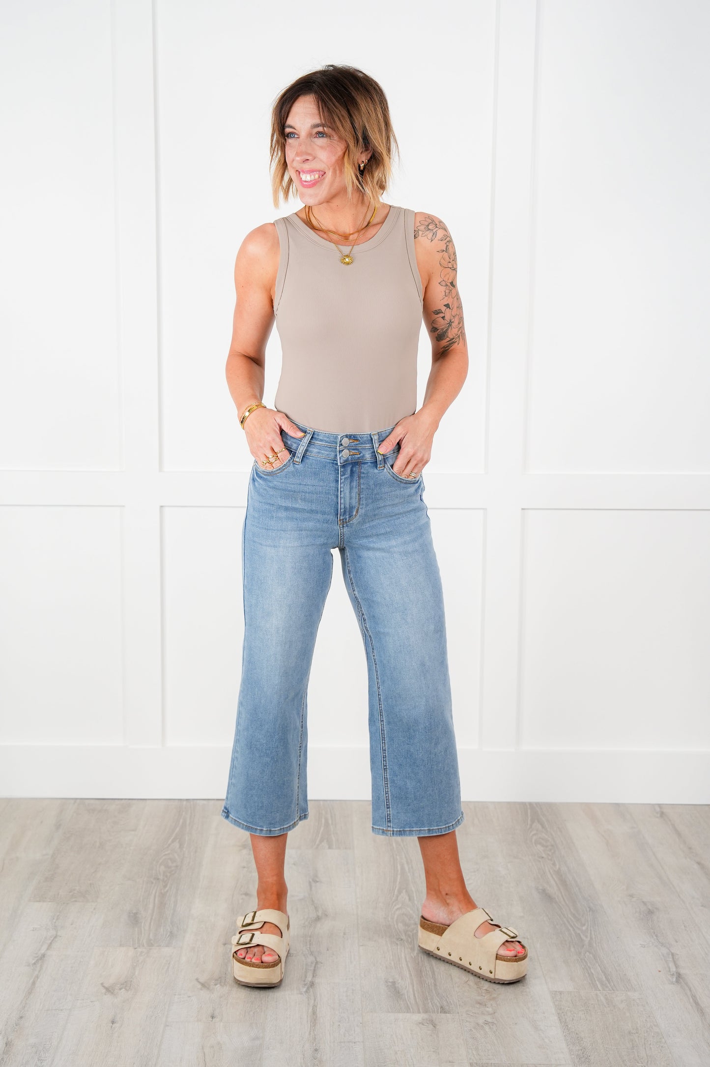 Judy Blue Double the Cool Cropped Wide Leg Jeans