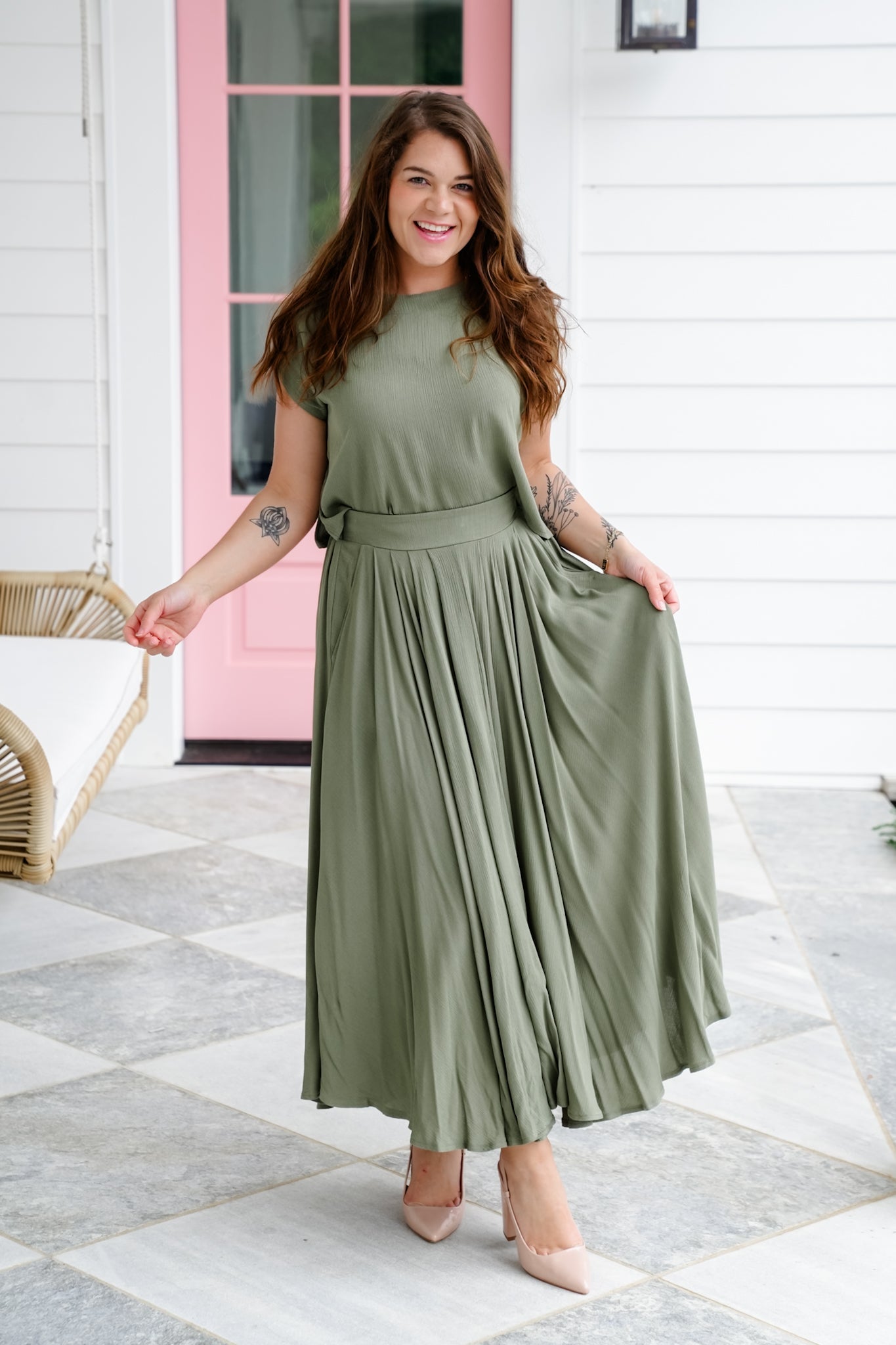 Door Buster! Zenana Woven Gauze Crop Tee And Skirt Set
