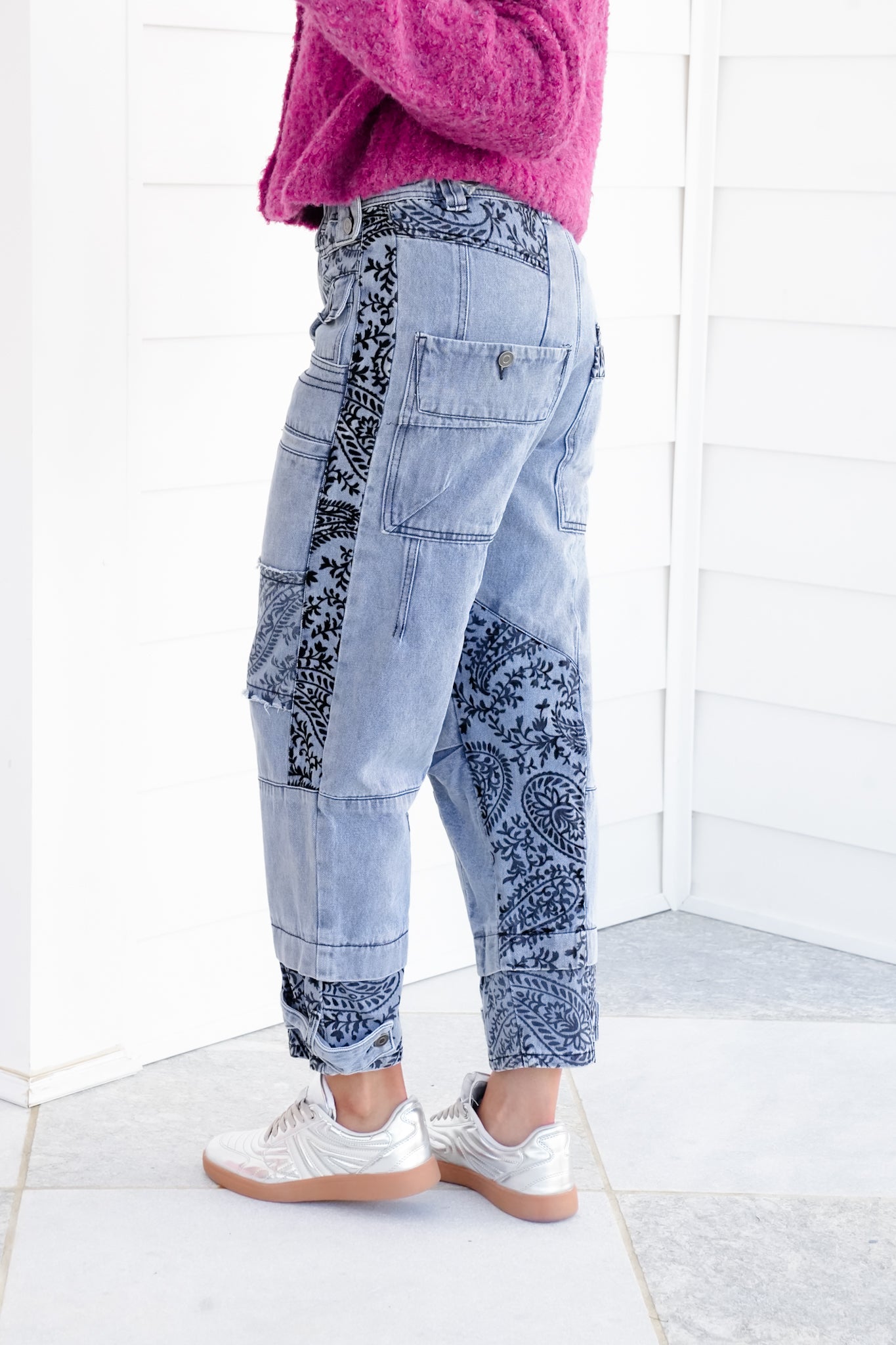 Mineral Washed Denim Jeans with Flocking