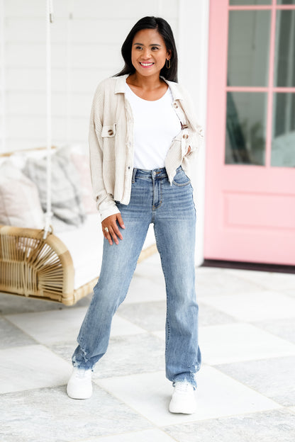 Judy Blue High Rise Medium Wash Distressed Straight Leg Jeans
