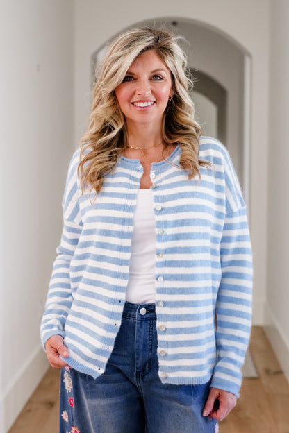 Stripe Long Sleeve Button Down Sweater Cardigan