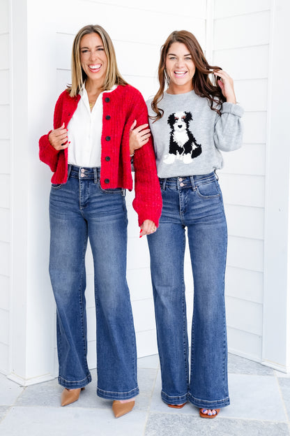 Restock! Risen Material Girl High Rise Medium Wash Tummy Control Double Button Elastic Waistband Jeans