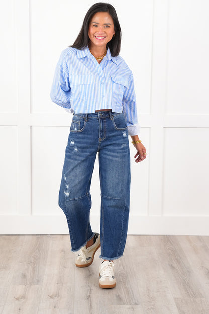 Mica High Rise Medium Wash Distressed Ankle Barrel Leg Jeans