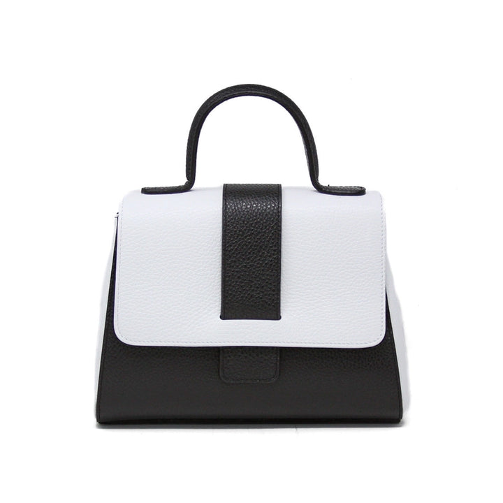 Genuine Italian Leather Two-Tone Bag with Scarf