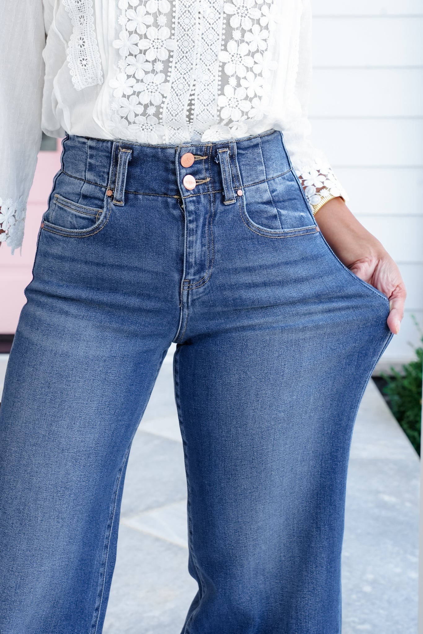 Restock! Risen You Make My Dreams Double Button Wide Leg Trouser Hem Non-Distressed Jean