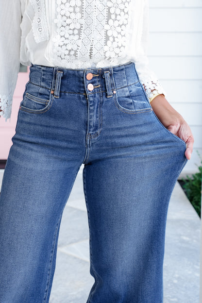 Restock! Risen You Make My Dreams Double Button Wide Leg Trouser Hem Non-Distressed Jean
