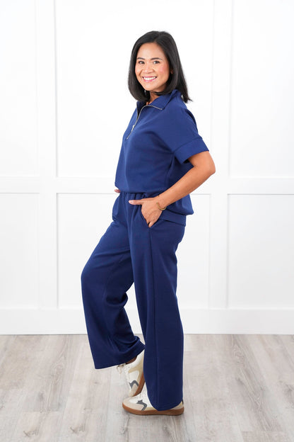 Door Buster! Plus/Reg Scuba Short Sleeve Half Zip Up Top and Pant Travel Set
