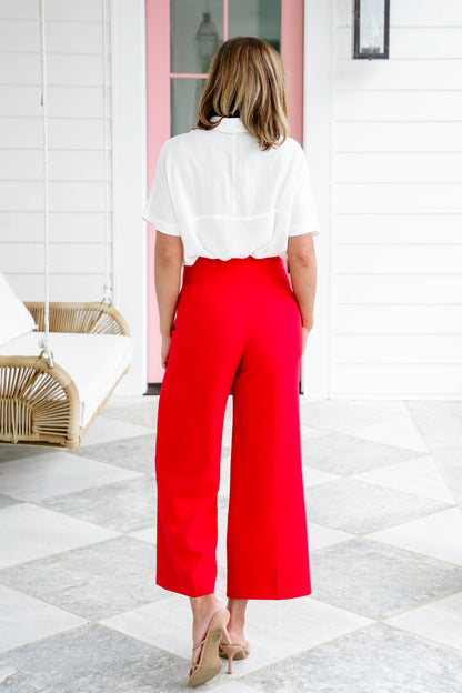 Red  Wide Leg Pants