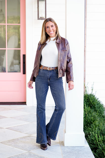 Judy Blue High Rise Medium Wash Western Studded Flare Jeans