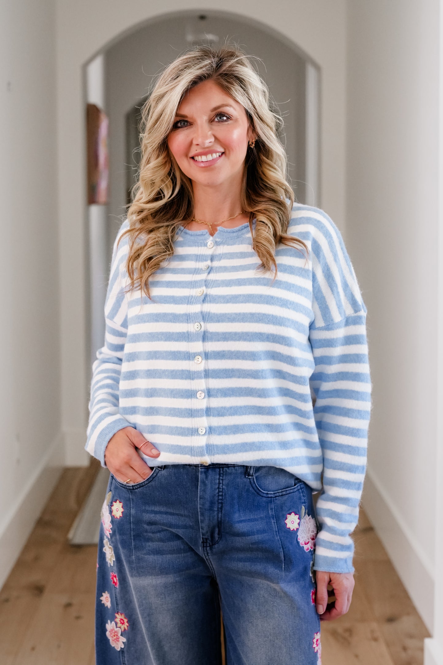 Stripe Long Sleeve Button Down Sweater Cardigan