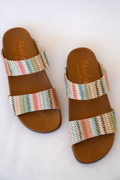 Blowfish Woven Slide Sandals with Colorful Zigzag Straps