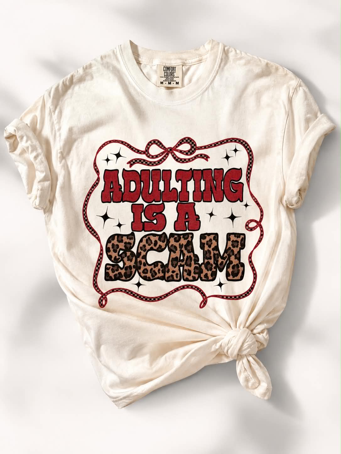 Plus/Reg Short Sleeve Cream "Adulting is a Scam" Graphic Tee