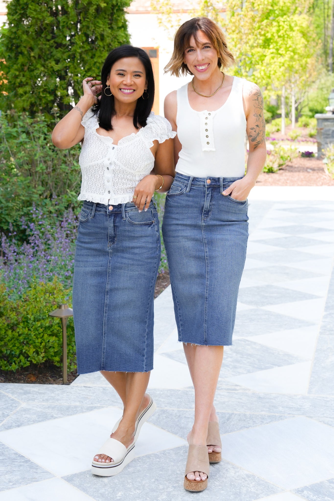 Judy Blue High Rise Medium Wash Mid Length Skirt