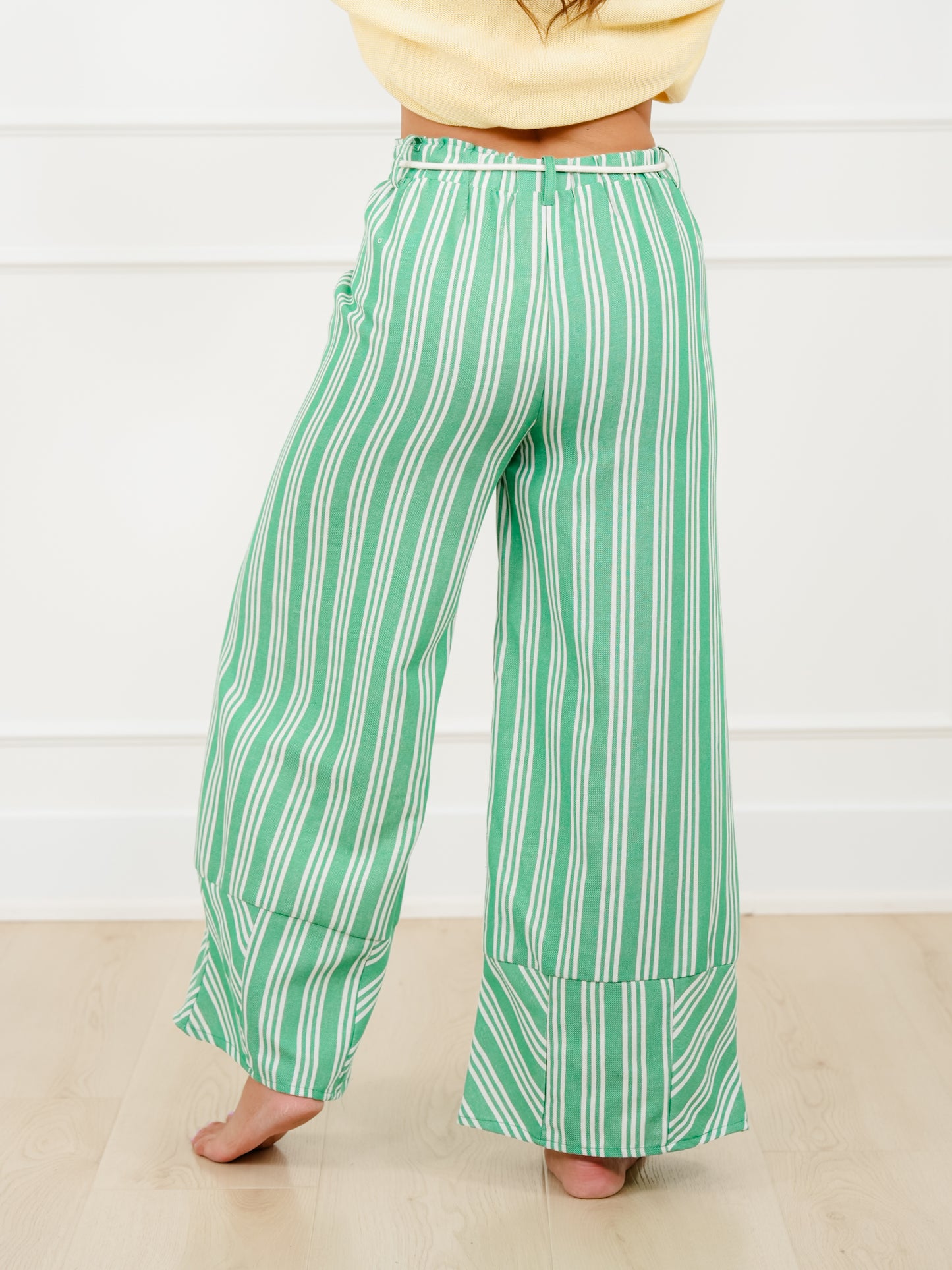 Stripe Linen Elastic Waist Wide Leg Pants