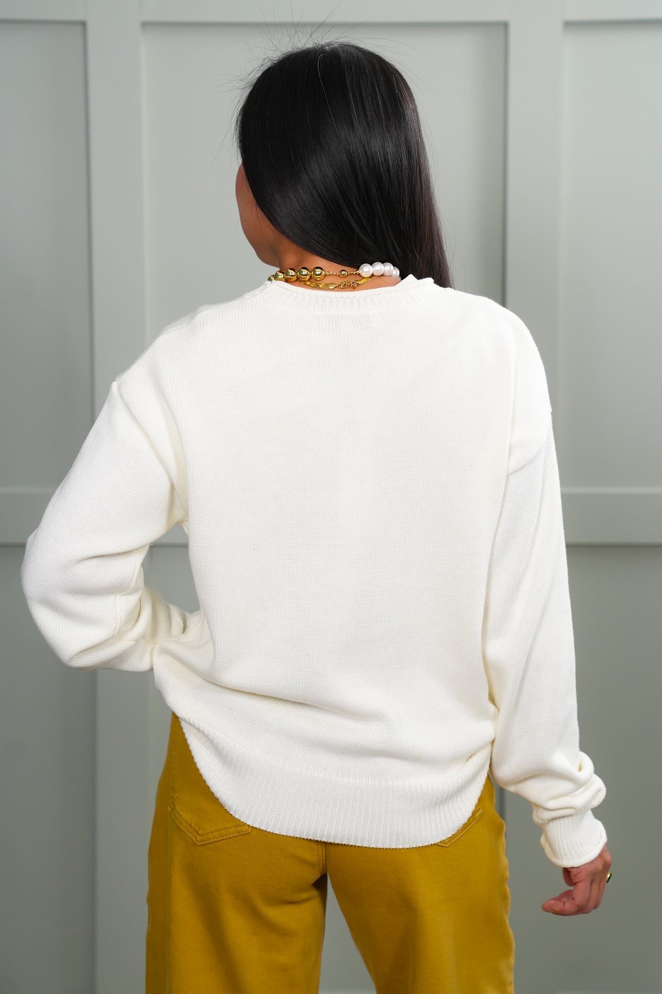 Golf Bag Print Long Sleeve Round Neck Pullover Sweater