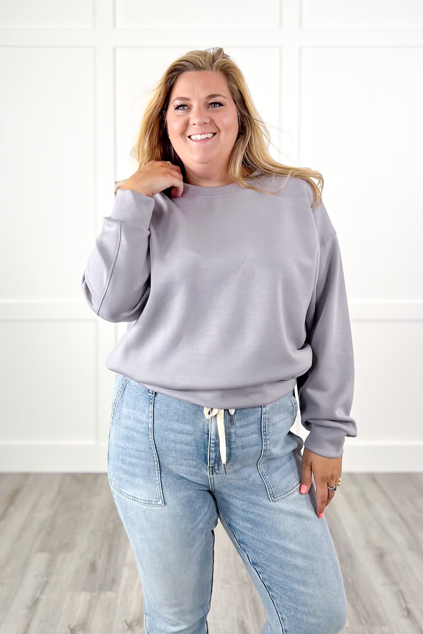 Long Sleeve Crew Neck Scuba Knit Sweatshirt