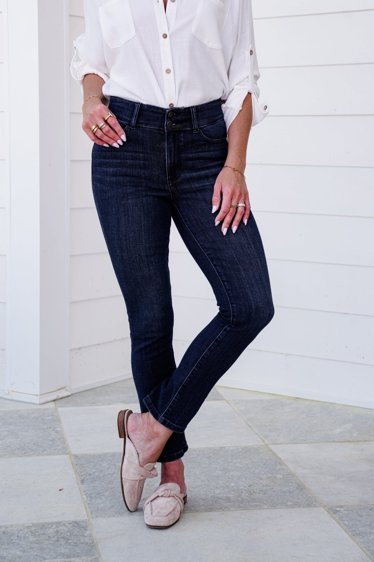 Judy Blue High Rise Dark Wash Double Waist Band Capri