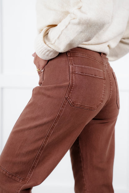 Risen High Rise Brown Cropped Wide Leg Barrel Jeans