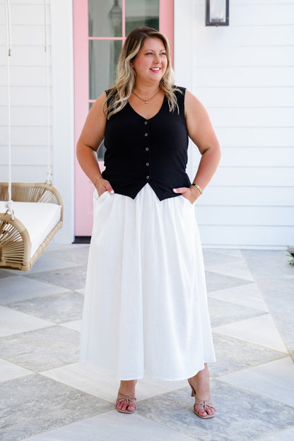 Plus/Reg Ribbed Knit V-Neck Snap Button Down Vest